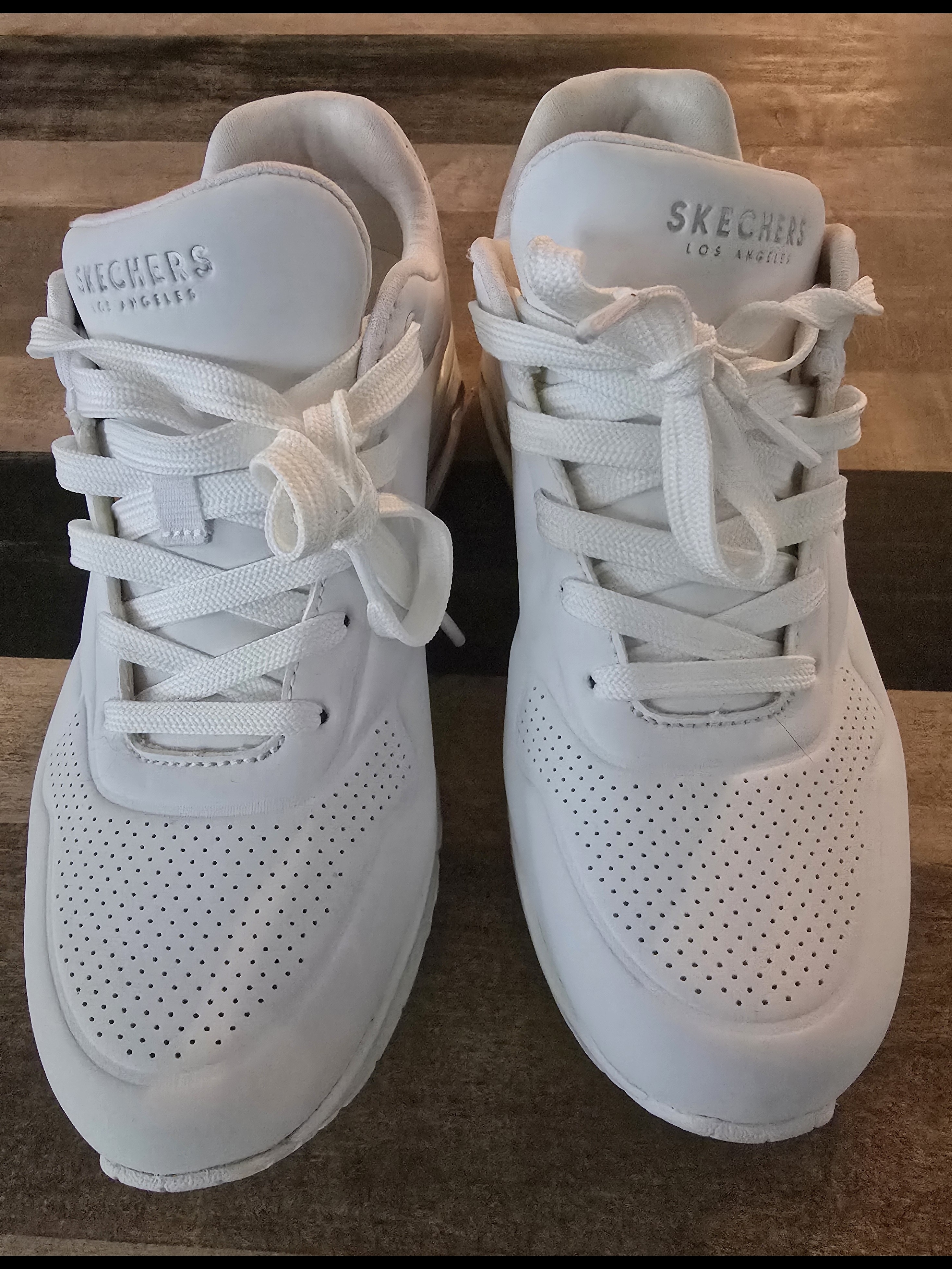 Skechers White Perforated Lace-Up Sneakers